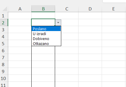 Padajući izbornik u Excelu